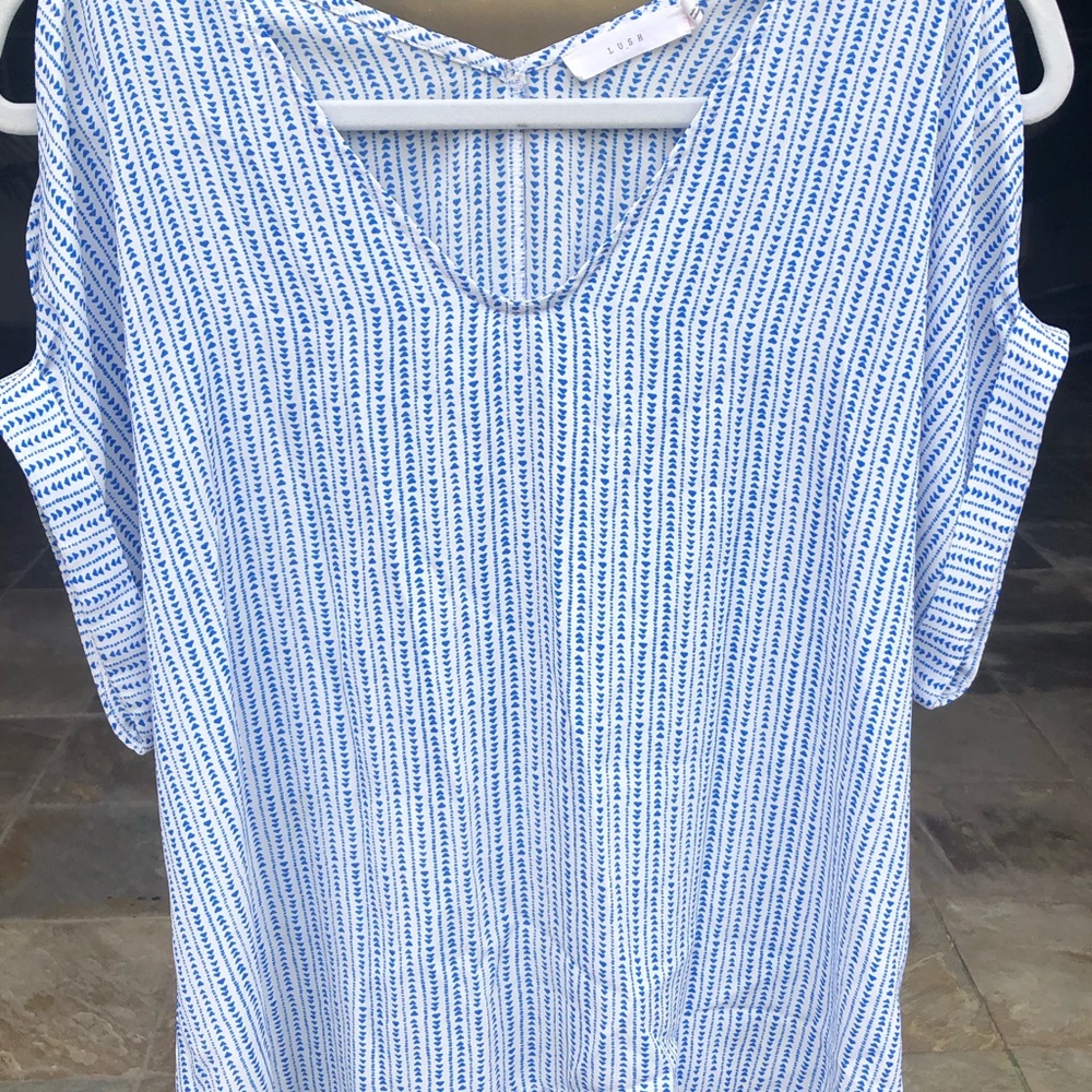 LUSH COLD SHOULDER SHORT SLEEVE BLOUSE S - Picture 4 of 6